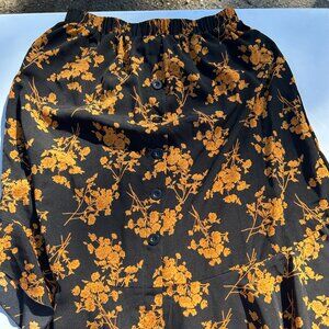 Shein Black Floral High-Low Skirt – Orange Flowers, Size Large
